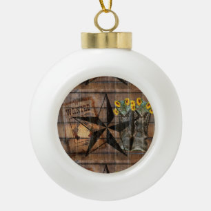 Rustic Texas Star Western Pistol Cowboy Boots Ceramic Ball Christmas Ornament