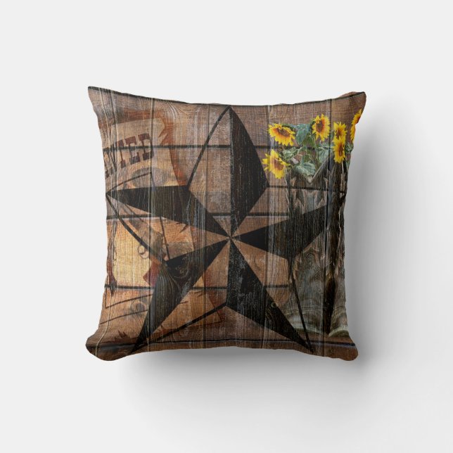 Rustic Texas Star Western Pistol Cowboy Boots Cushion (Front)