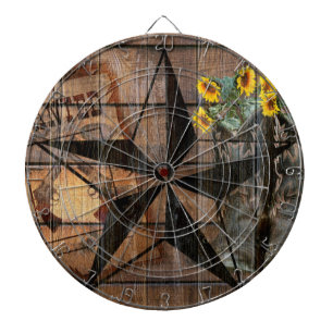 Rustic Texas Star Western Pistol Cowboy Boots Dartboard