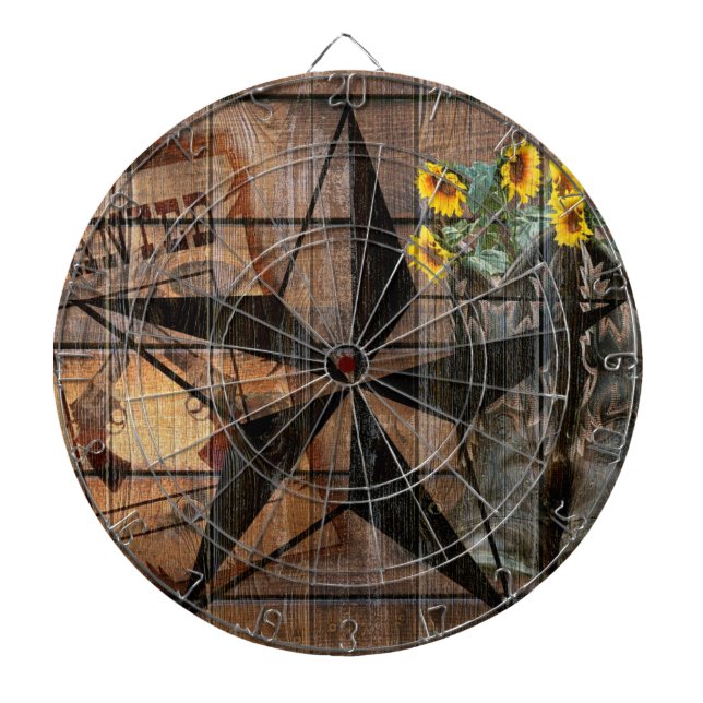 Rustic Texas Star Western Pistol Cowboy Boots Dartboard (Front)