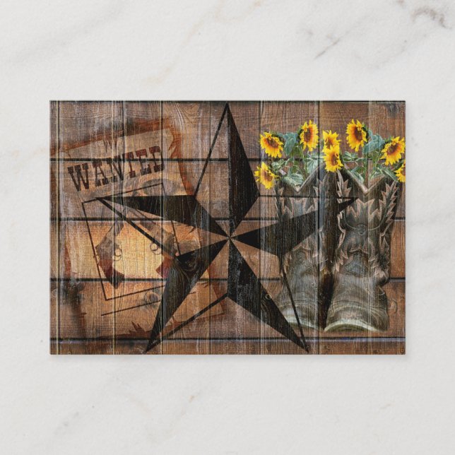 Rustic Texas Star Western Pistol Cowboy Boots Enclosure Card (Front)