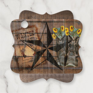 Rustic Texas Star Western Pistol Cowboy Boots Favour Tags