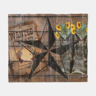 Rustic Texas Star Western Pistol Cowboy Boots Fleece Blanket