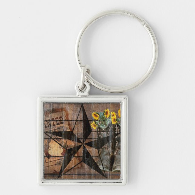 Rustic Texas Star Western Pistol Cowboy Boots Key Ring (Front)