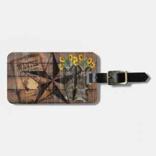 Rustic Texas Star Western Pistol Cowboy Boots Luggage Tag