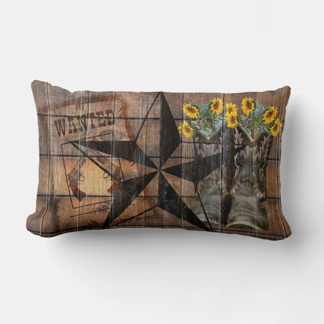 Rustic Texas Star Western Pistol Cowboy Boots Lumbar Cushion (Front)