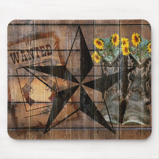 Rustic Texas Star Western Pistol Cowboy Boots Mouse Mat (Front)
