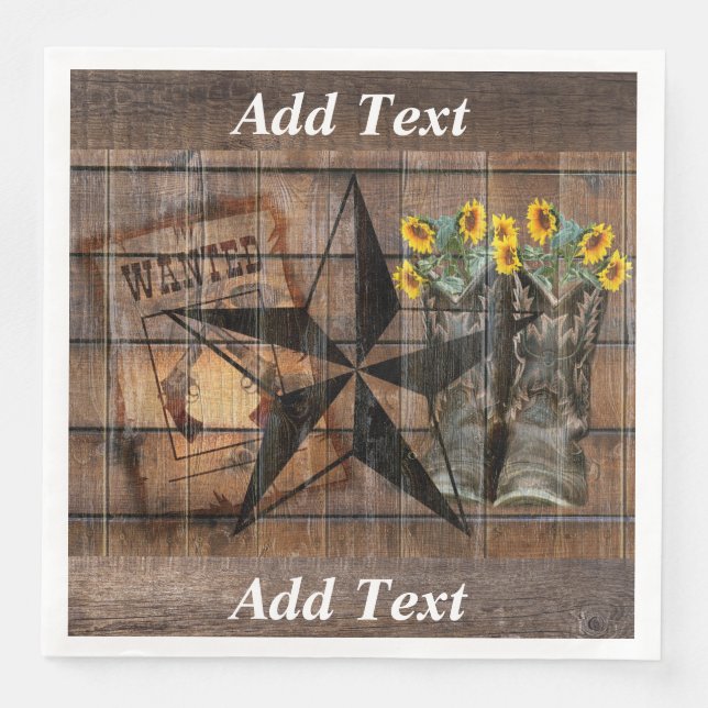 Rustic Texas Star Western Pistol Cowboy Boots Napkin (Front)