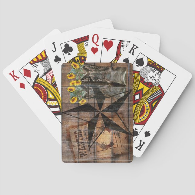 Rustic Texas Star Western Pistol Cowboy Boots Playing Cards (Back)