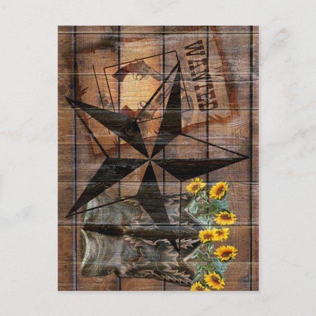 Rustic Texas Star Western Pistol Cowboy Boots Postcard (Front)