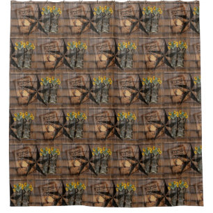 Rustic Texas Star Western Pistol Cowboy Boots Shower Curtain