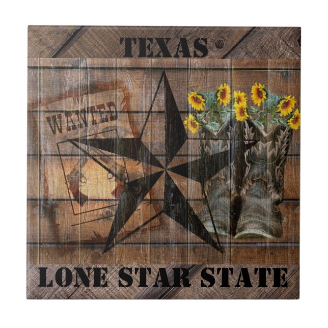 Rustic Texas Star Western Pistol Cowboy Boots Tile (Front)
