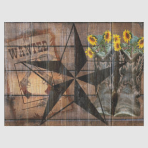 Rustic Texas Star Western Pistol Cowboy Boots Tissue Paper