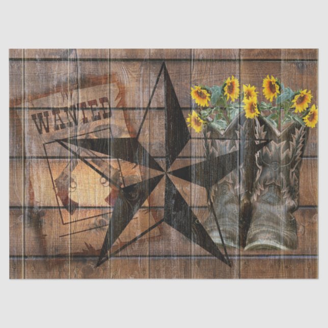 Rustic Texas Star Western Pistol Cowboy Boots Tissue Paper (Front)