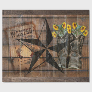 Rustic Texas Star Western Pistol Cowboy Boots Wrapping Paper