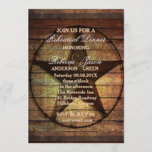 rustic texas star western wedding rehearsal dinner invitation