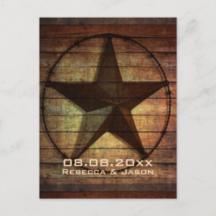 rustic texas star western wedding save the date announcement postcard