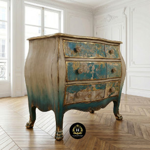  Rustic Texture Blue Floral Decoupage Furniture  Tissue Paper