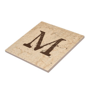 Rustic Texture Country Farmhouse Beige Monogrammed Tile