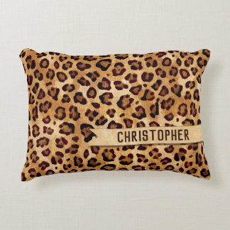 Rustic Texture Leopard Print Add Name Decorative Cushion