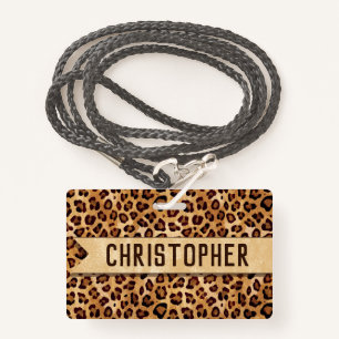 Rustic Texture Leopard Print Add Name ID Badge