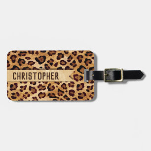 Rustic Texture Leopard Print Add Name Luggage Tag