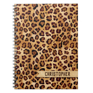 Rustic Texture Leopard Print Add Name Notebook