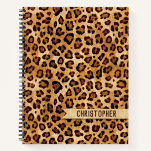 Rustic Texture Leopard Print Add Name Notebook