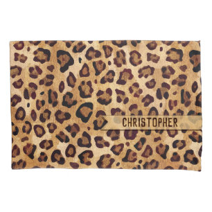 Rustic Texture Leopard Print Add Name Pillowcase