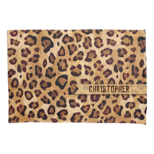 Rustic Texture Leopard Print Add Name Pillowcase (Front)