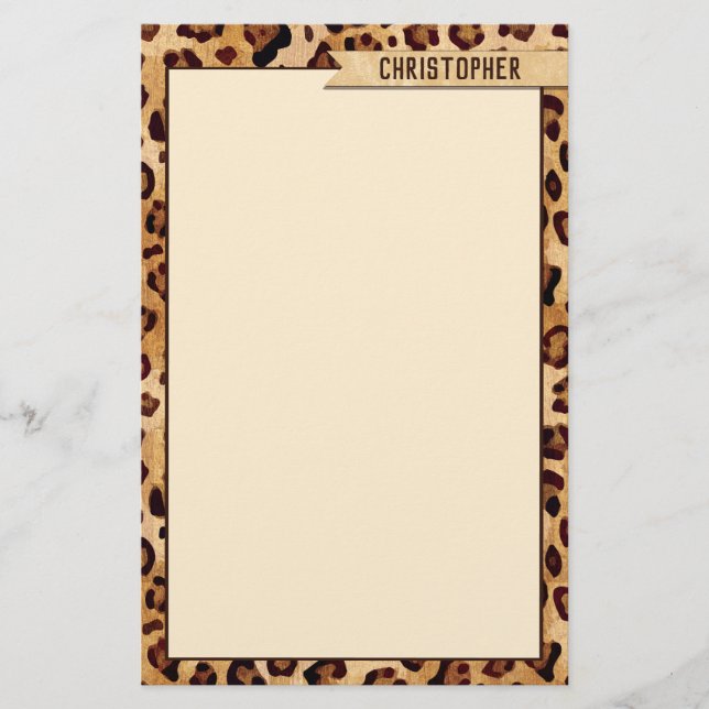 Rustic Texture Leopard Print Add Name Stationery (Front)