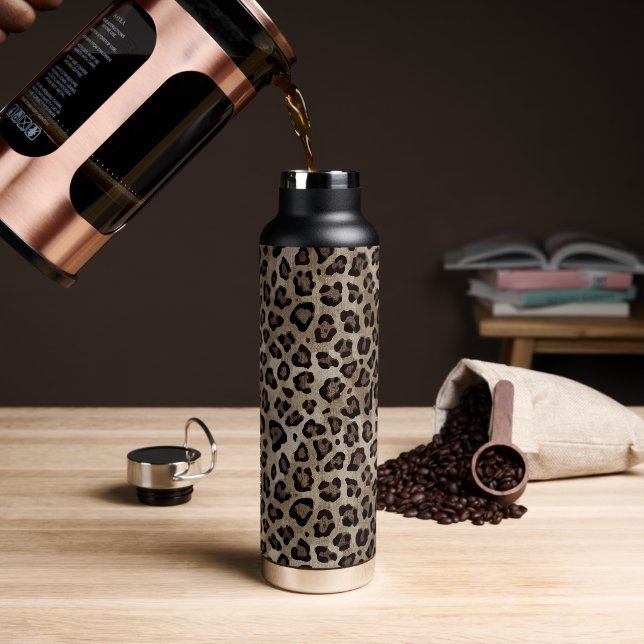 Rustic Texture Leopard Print Brown Water Bottle (Coffee)