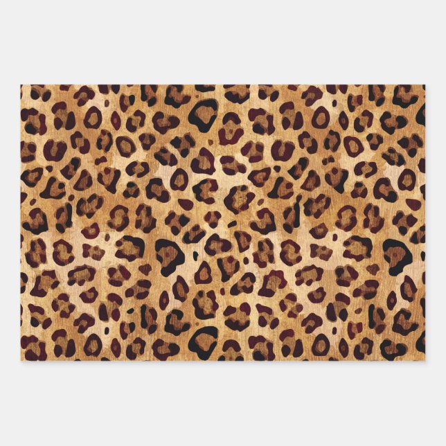 Rustic Texture Leopard Print Wrapping Paper Sheet (Front)