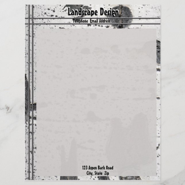 Rustic Texture White Aspen Tree Bark Photograph Letterhead Design (Front)