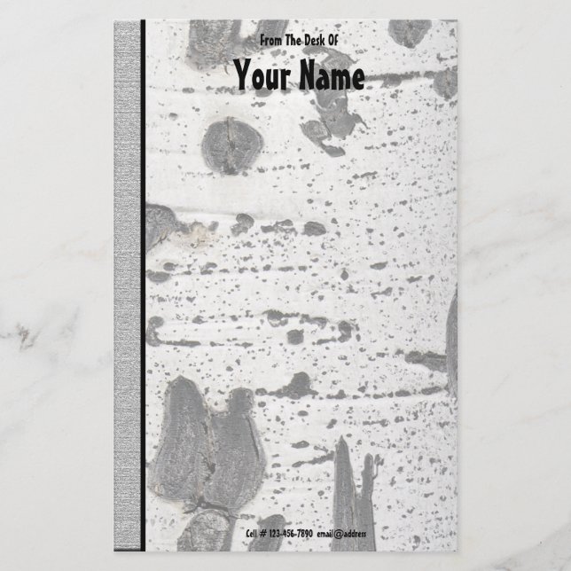 Rustic Texture White Quaking Aspen Bark Photograph Stationery (Front)