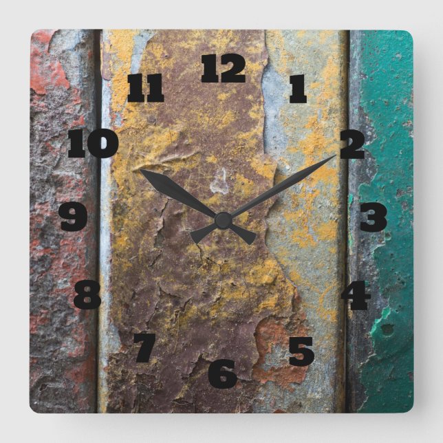 Rustic Texture With Flaking Paint On Rusty Metal Square Wall Clock (Front)
