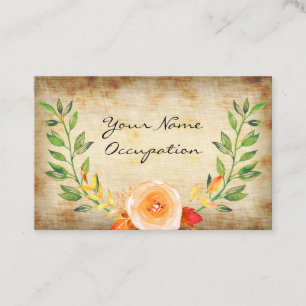Rustic Texture with Leaves and Flower Business Card