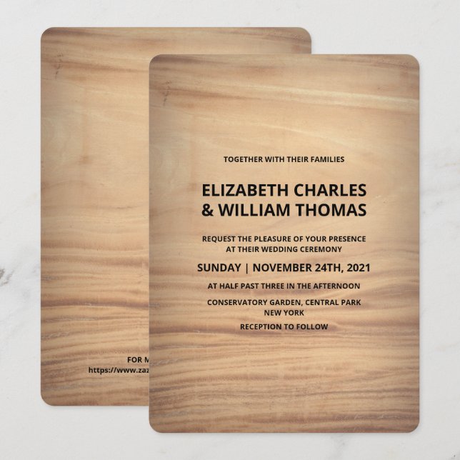 Rustic Textured Wooden Wedding Invitation (Front/Back)