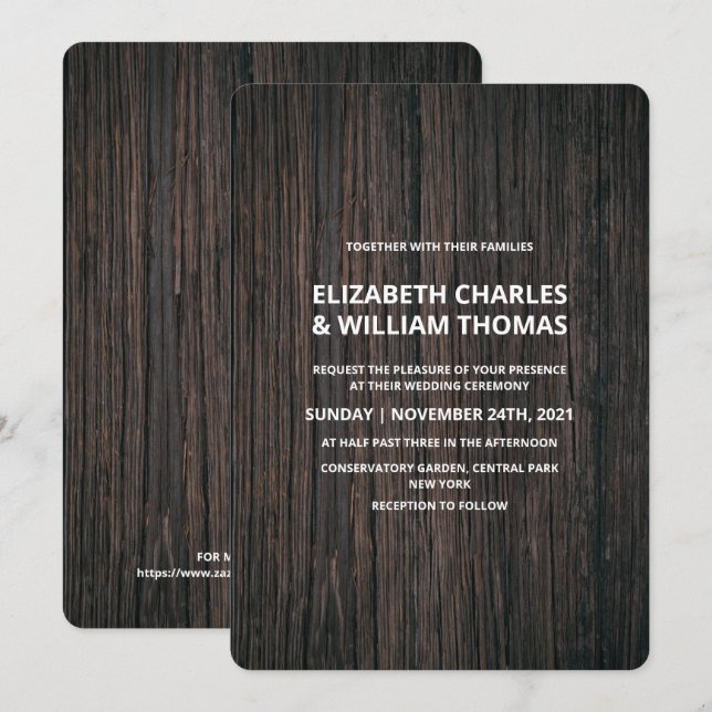 Rustic Textured Wooden Wedding Invitation (Front/Back)