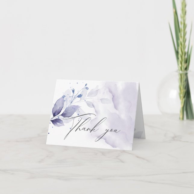 Rustic Thank You Amethyst Watercolor  Foliage  Card (Front)