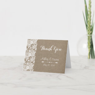 Rustic Thank You Card - wedding - Burlap and Lace