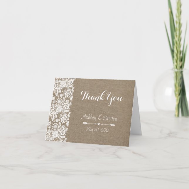 Rustic Thank You Card - wedding - Burlap and Lace (Front)