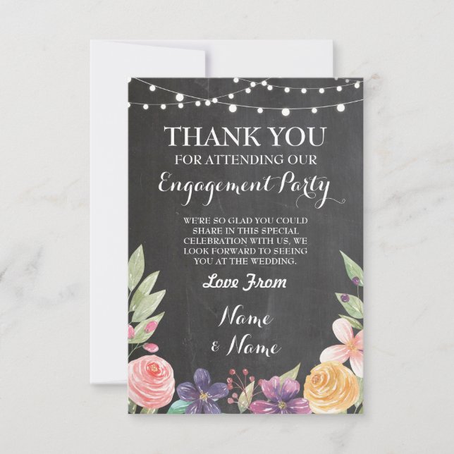 Rustic Thank You Card Wedding Chalk Flowers Invite (Front)