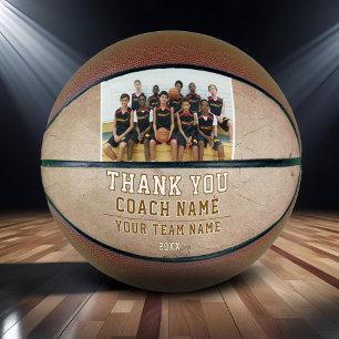 Rustic Thank you Coach Team Name Photo Basketball