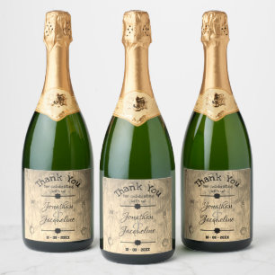 Rustic Thank You Custom Names Cute Chic Wedding  Sparkling Wine Label