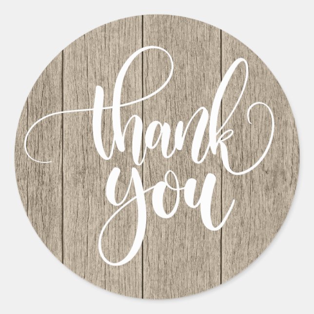 Rustic Thank You Distressed  Wood Country Wedding Classic Round Sticker (Front)
