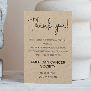 Rustic Thank You Donate To Charity Wedding  Place Card