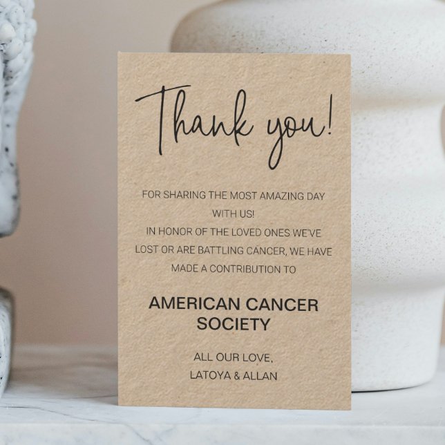 Rustic Thank You Donate To Charity Wedding  Place Card (Creator Uploaded)