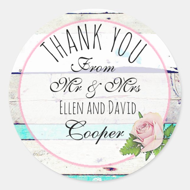 Rustic Thank You Floral Wedding Sticker (Front)