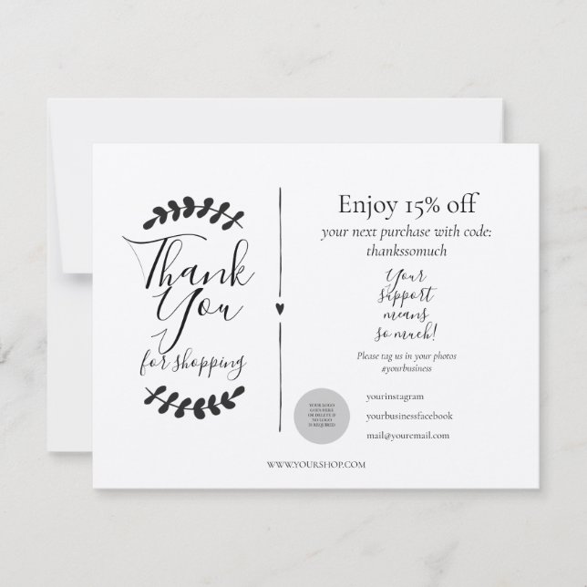 Rustic Thank You For Shopping Discount Card (Front)